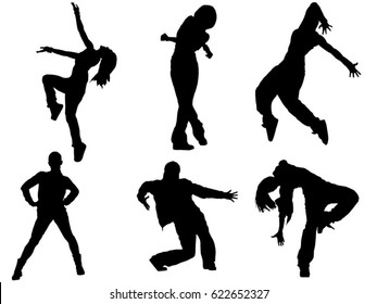 Set of dancing female silhouettes