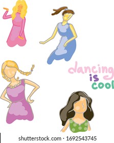 Set of dancing girls with different hairstyles. Vector