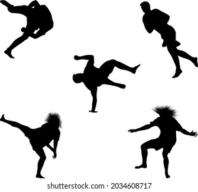 set of dancing males silhouettes