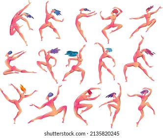 Set of Dancing people The concept of flying, joy, jumping