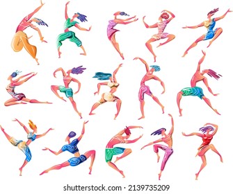 Set of Dancing people The concept of flying, joy, jumping