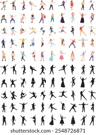 Set of dancing people on white background, vector