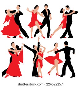 Set of dancing people silhouettes. Vector illustration