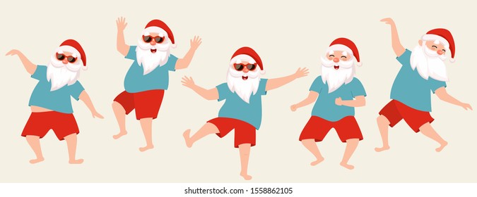 Set of dancing santas. Vector illustration for the new year in a flat style.