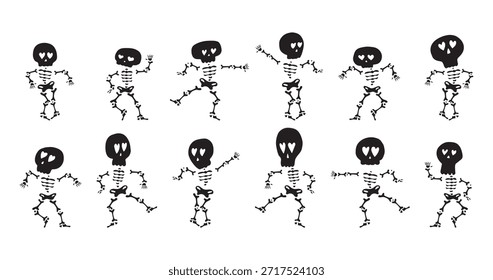 set of dancing skeletons in various poses. Vector illustration