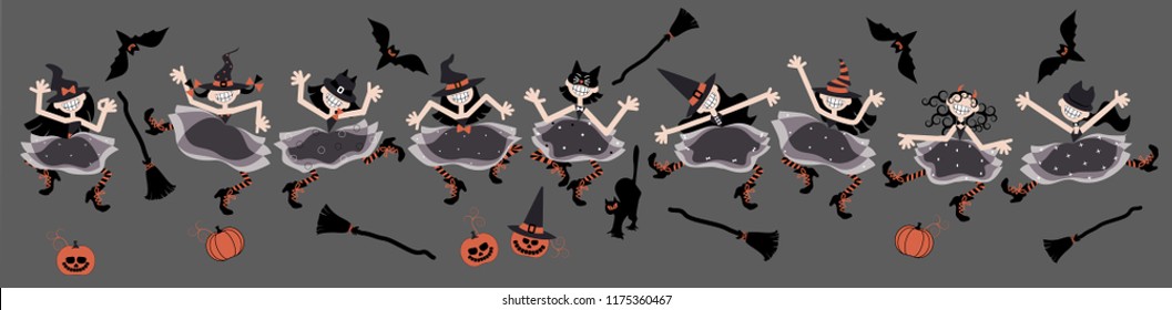 Set of dancing witches on Halloween