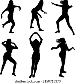 set of dancing woman silhouettes