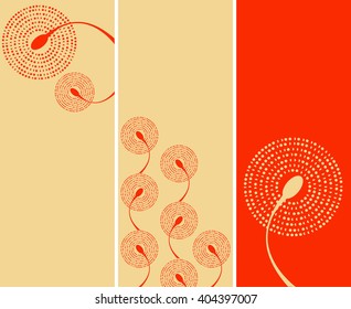 a set of dandelion seeds flowers bookmarks in red and ivory