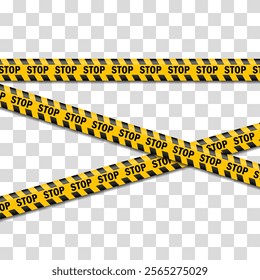 Set of danger caution seamless tapes. Police warning line. Danger or hazard stripe. Warning label, warning tape, danger signs vector. Creative vector illustration of black and yellow police stripe