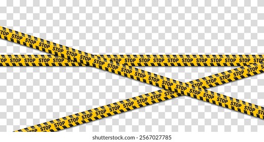 Set of danger caution seamless tapes. Police warning line. Danger or hazard stripe. Warning label, warning tape, danger signs vector. Creative vector illustration of black and yellow police stripe