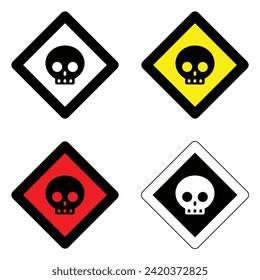 set danger colors shapes skull warning sign of caution hazard traffic toxic poison icon symbol vector flat badges emblems design for website mobile isolated on white Background
