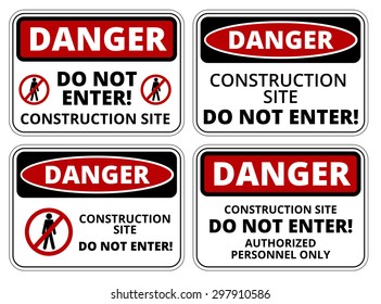 Set of danger Construction site signs, four designs, a4 proportions, vector illustration