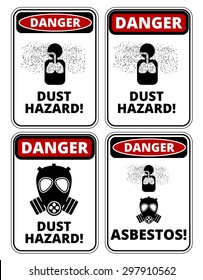 Set of danger Dust Hazard signs, four designs, a4 proportions, vector illustration