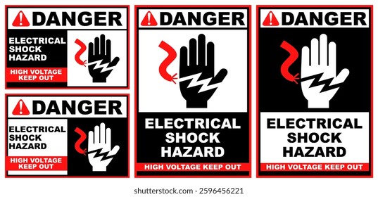 Set danger electrical shock hazard public sign design vector illustration