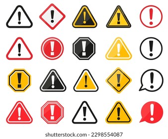 Set of danger, hazard, caution sign collection