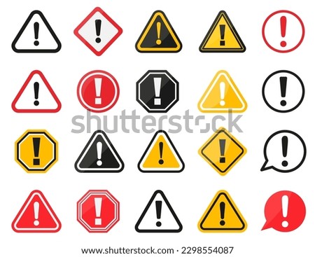 Set of danger, hazard, caution sign collection