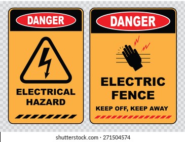 set of Danger High Voltage signs (danger electrical hazard, danger electric fence, keep off, keep away)
