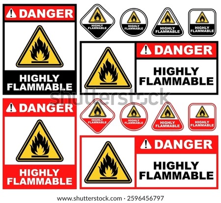 Set danger highly flammable public sign design vector illustration