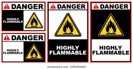 Set danger highly flammable sign design vector illustration