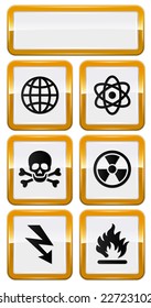 set of danger icons with gold frame