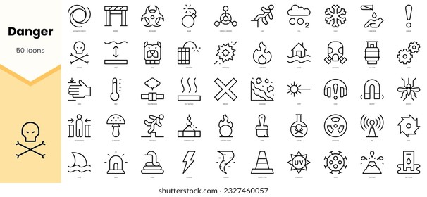 Set of danger Icons. Simple line art style icons pack. Vector illustration