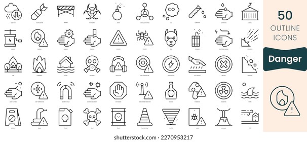 Set of danger icons. Thin linear style icons Pack. Vector Illustration