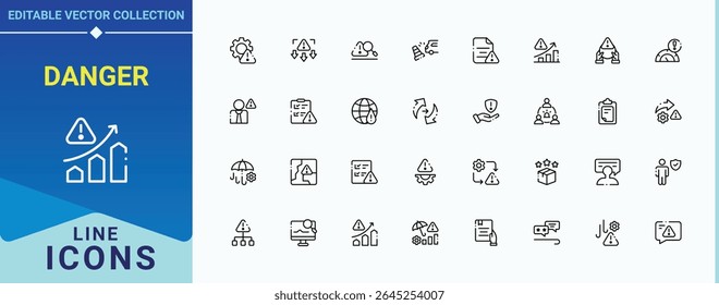 Ícone da linha Conjunto de perigos. Contém relacionados à estratégia, plano, prevenção, perigo e muito mais. Conjunto de ícones de linha de risco. Coleção de ícones da Web de linha simples. Arte vetorial e ilustração editáveis.