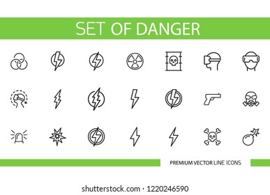 Set of danger line icons. Lightning, electricity, attention. Safety concept. Can be used for topics like protection, prevention, accident
