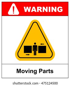 Set of danger Moving Parts signs in yellow triangle with man between two press, vector illustration warning banner