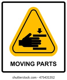 Set of danger Moving Parts signs in yellow triangle with hands, vector illustration warning banner