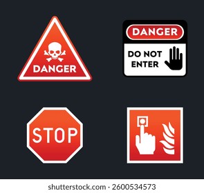 Set of danger and prohibition warning signs