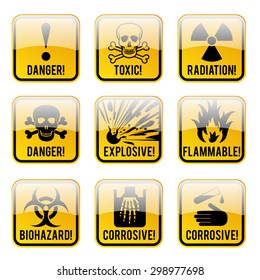 Set of danger restricted and hazards signs button,  vector illustration