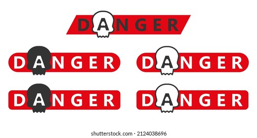 Set of danger sign with skull. Vector flat illustration.