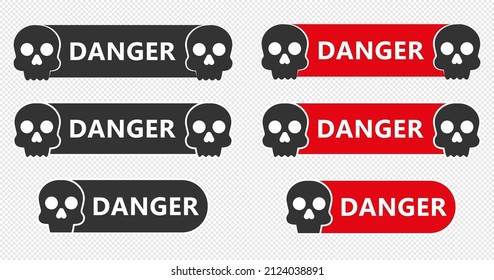Set of danger sign with skull. Vector illustration isolated on transparent background.