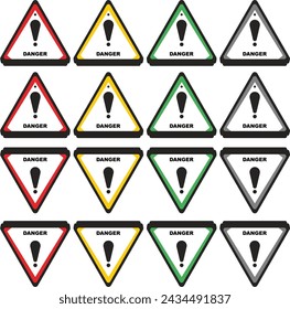 set of danger signs, red, yellow, green and gray, vector pack