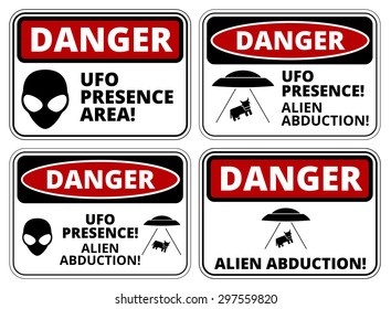 Set of Danger signs for UFO, aliens abduction theme, vector illustration