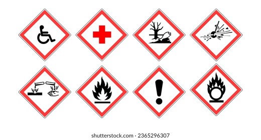 Conjunto de señales de peligro. Signos de advertencia en un fondo blanco. Vector de símbolos de materiales peligrosos. Ilustración vectorial.