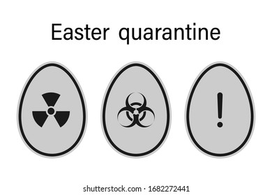 Set of danger symbols in the shape of eggs. Easter quarantine due to global outbreak. Flat style.
