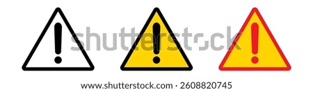 Set of danger triangular signs exclamation mark inside isolated