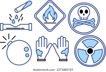 Set of Dangerous Chemicals Simple Flat Line Icon