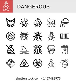 Set of dangerous icons such as Poison, Bungee jumping, Spider, Beetle, Polar bear, Pollution, No fire allowed, Tarantula, Harmonic, No spray, 