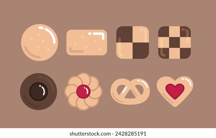 Set of Danish butter cookie color icons