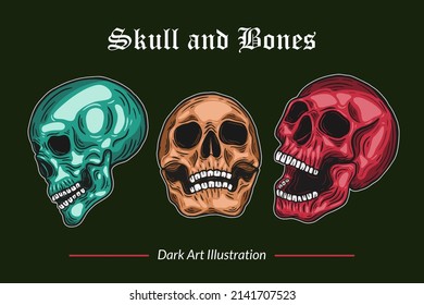 Set Dark Art Skull Head and Bones horror vintage Collection for tattoo and t-shirt hand drawn