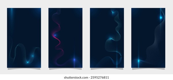 A set of dark backgrounds with bright multi colored lines.