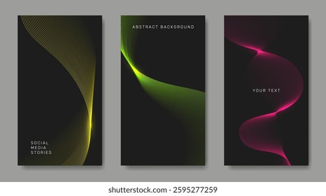 A set of dark backgrounds with bright multicolored lines.