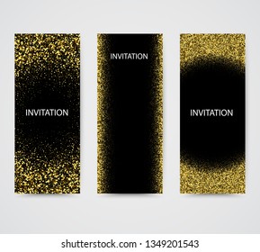 
Set of dark banners with shadow and golden sand particles. Element design, holiday invitations