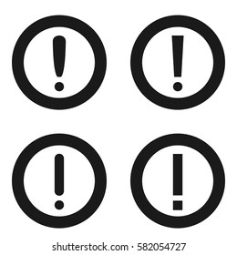 Set of dark black exclamation mark notification alert error hazard popup button icons in black outline circles on a white background trendy minimalistic flat isolated design vector illustration