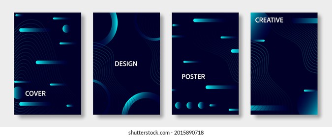 Conjunto de plantillas de diseño de cubierta azul oscuro. Resumen mínimo fondo futurista geométrico para papel de pared, banner, afiches, volante y disposición de página otros.