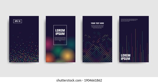 Set of dark blue covers designs. Minimal colorful shapes. Eps10 vector.