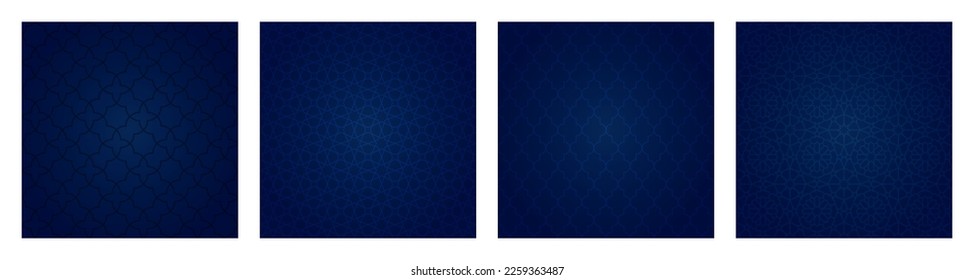 Set of dark blue gradient background with Arabian patterns. Arabic Mosaic Ornament Background. Muslim Decoration. Ramadan Kareem, Berat Kandil Islamic background